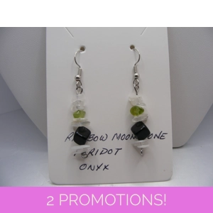 Moonstone, Peridot and Onyx earrings