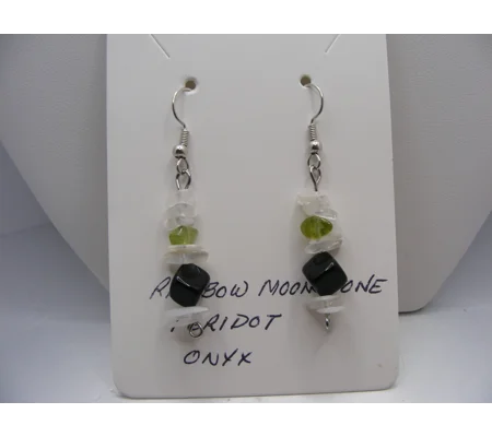 Moonstone, Peridot and Onyx earrings