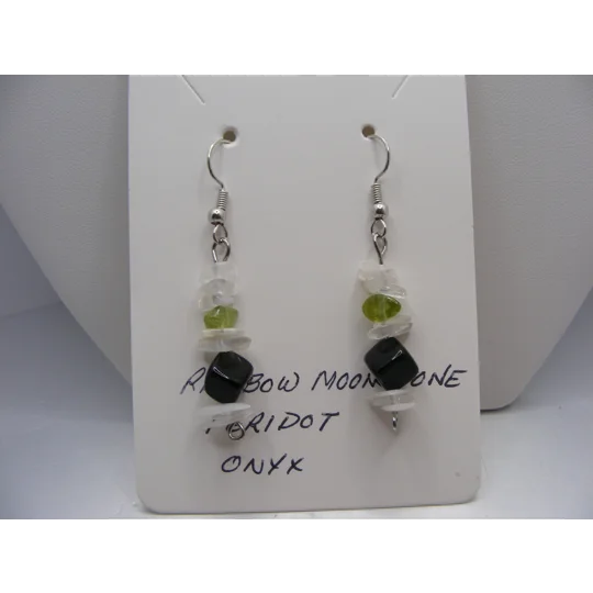 Moonstone, Peridot and Onyx earrings
