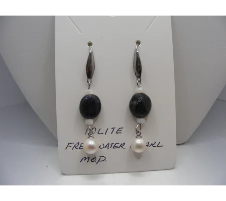 Iolite, Mother of Pearl and Freshwater Pearl earrings