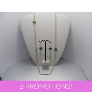 Enamel Flower and Glass Station necklace set - 24