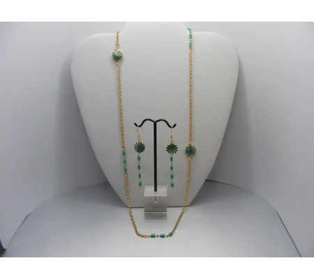 Enamel Flower and Glass Station necklace set - 24"