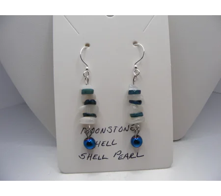 Rainbow Moonstone and Shell earrings