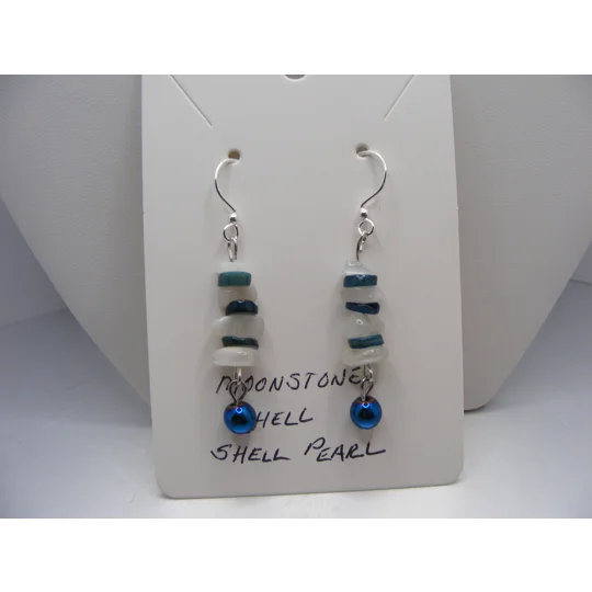 Rainbow Moonstone and Shell earrings