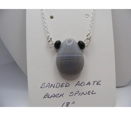 Banded Agate with Black Spinel Necklace