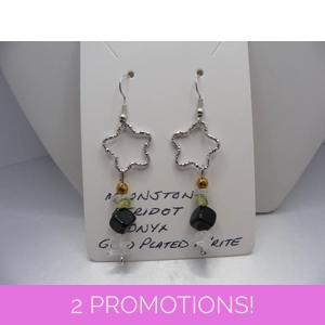 Moonstone, Peridot, Pyrite and Onyx earrings