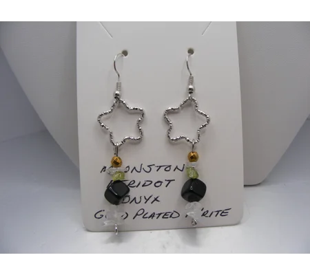 Moonstone, Peridot, Pyrite and Onyx earrings
