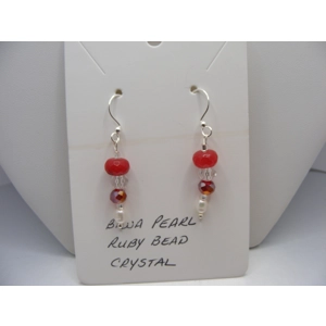 Ruby, Biwa Pearl and Crystal earrings