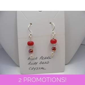Ruby, Biwa Pearl and Crystal earrings