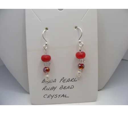 Ruby, Biwa Pearl and Crystal earrings