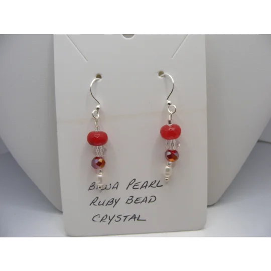 Ruby, Biwa Pearl and Crystal earrings