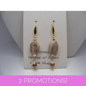 Sunstone, MOP and Czech glass earrings