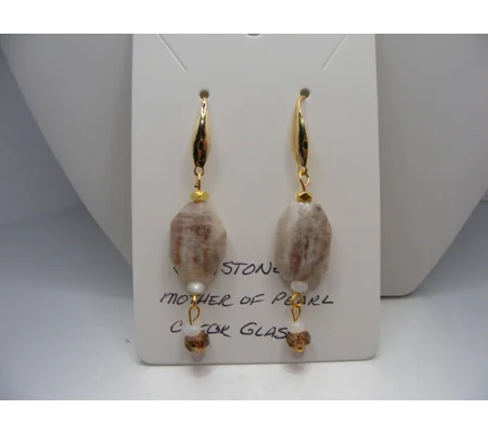 Sunstone, MOP and Czech glass earrings
