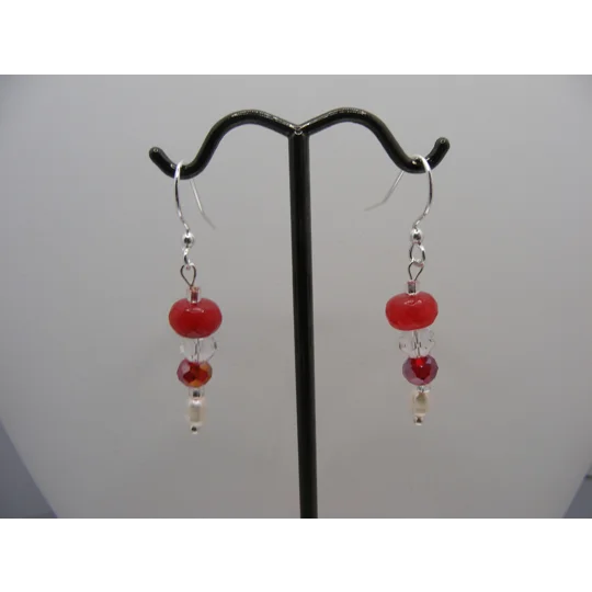 Ruby, Biwa Pearl and Crystal earrings