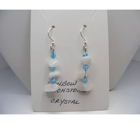 Rainbow Moonstone and Crystal earrings