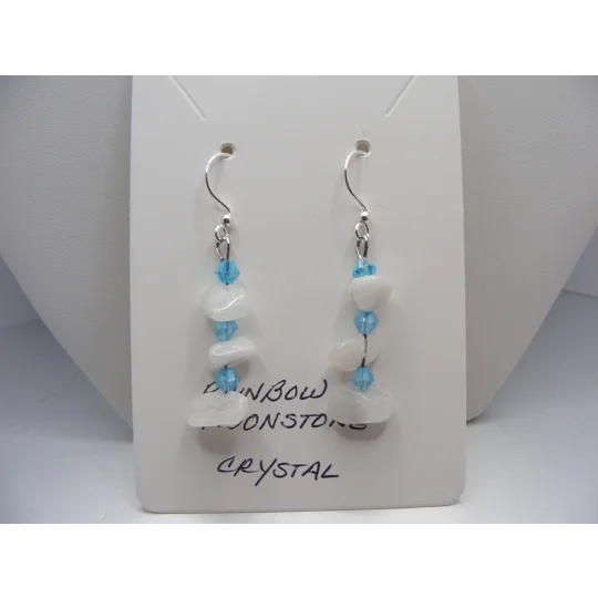 Rainbow Moonstone and Crystal earrings