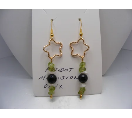 Rianbow Moonstone, Peridot and Onyx earrings