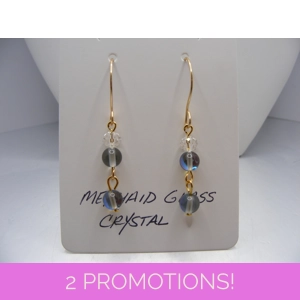 Mermaid Glass and Crystal drop earrings