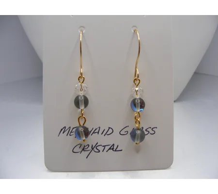 Mermaid Glass and Crystal drop earrings
