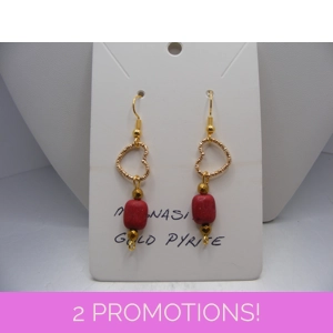 Red Magnesite and Gold Pyrite earrings