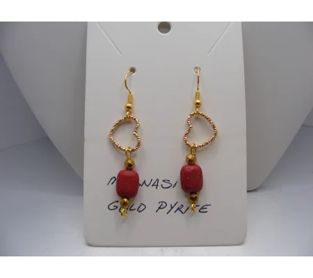 Red Magnesite and Gold Pyrite earrings