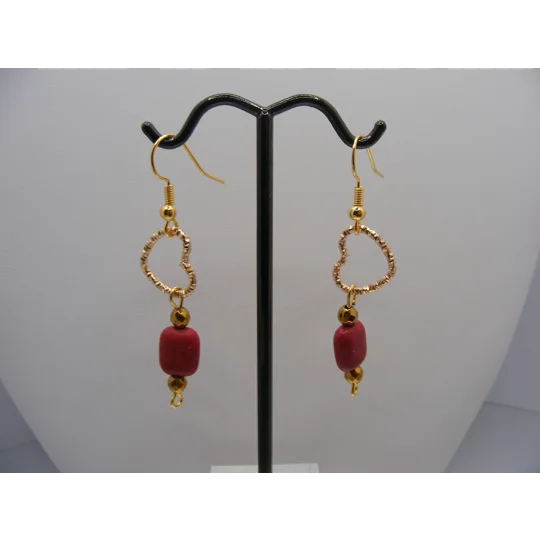 Red Magnesite and Gold Pyrite earrings