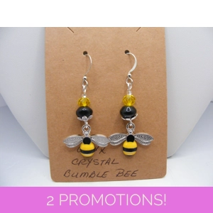 Onyx and Crystal with Bee charm earrings