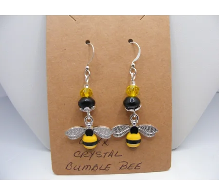 Onyx and Crystal with Bee charm earrings