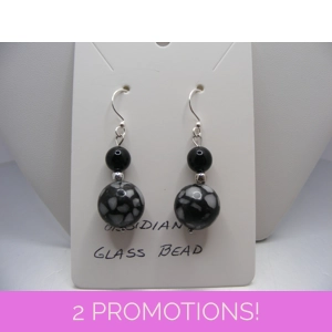 Obsidian and Mosaic Glass Bead earrings