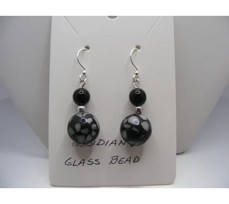 Obsidian and Mosaic Glass Bead earrings