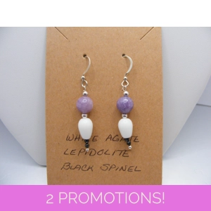 Lepidolite, White Agate and Black Spinel earrings