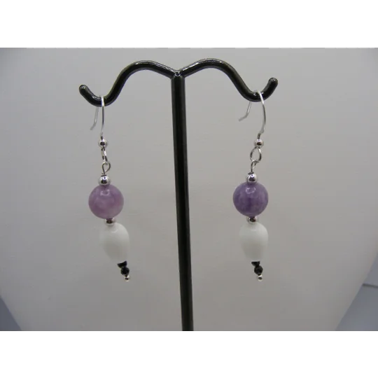 Lepidolite, White Agate and Black Spinel earrings