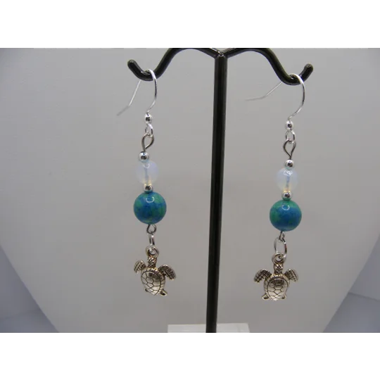 Turtle with Opalite and Calsilica earrings