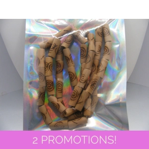 Hand Carved Wood Tube Beads -  16