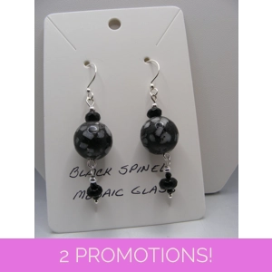 Mosaic Glass and Black Spinel earrings