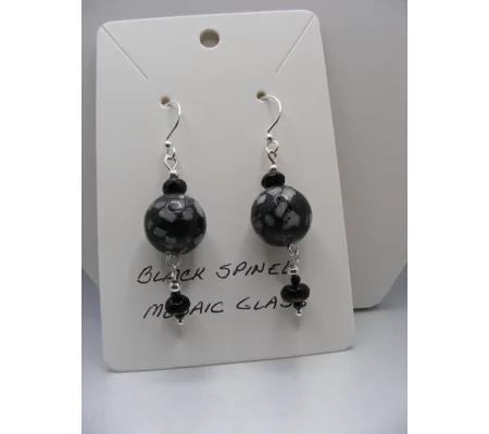 Mosaic Glass and Black Spinel earrings