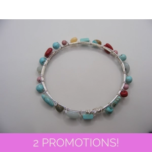 Multi Stone Bangle Bracelet - Silver