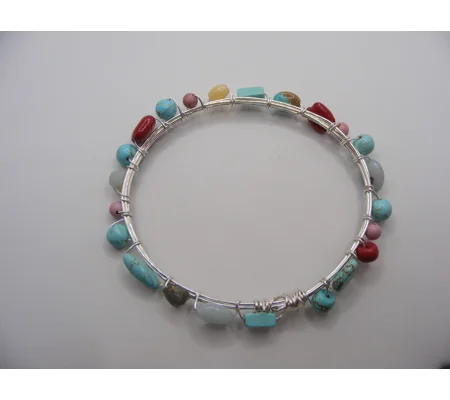 Multi Stone Bangle Bracelet - Silver