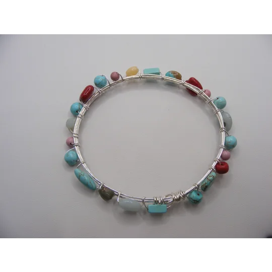Multi Stone Bangle Bracelet - Silver