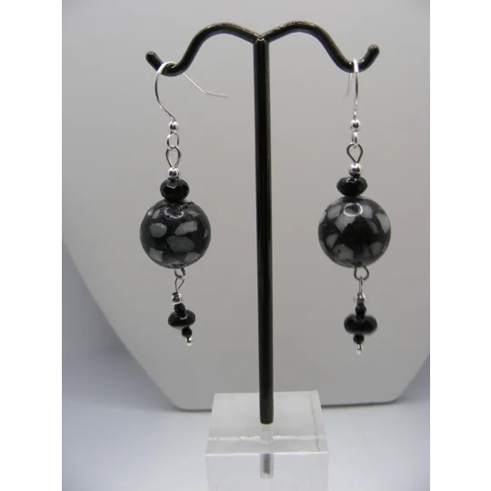 Mosaic Glass and Black Spinel earrings