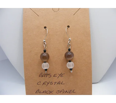 Cat's Eye, Crystal and Black Spinel earrings