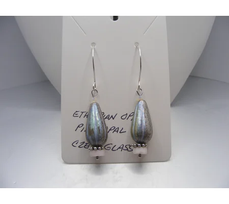 Czech Glass, Pink and Ethopian Opal earrings