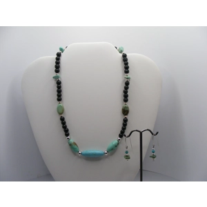 Howlite Turquoise and Onyx Necklace and earring set