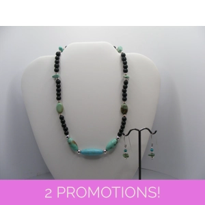 Howlite Turquoise and Onyx Necklace and earring set