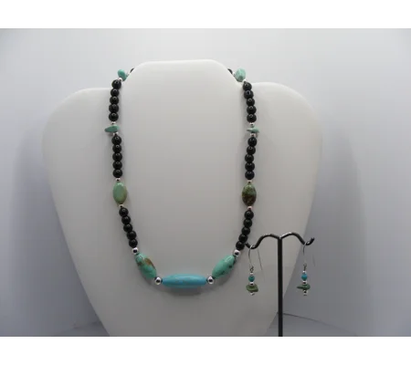Howlite Turquoise and Onyx Necklace and earring set