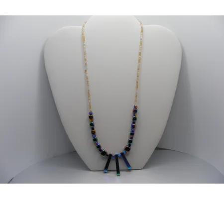 Graduated Hematite Stone Multi-Color Stick Necklace