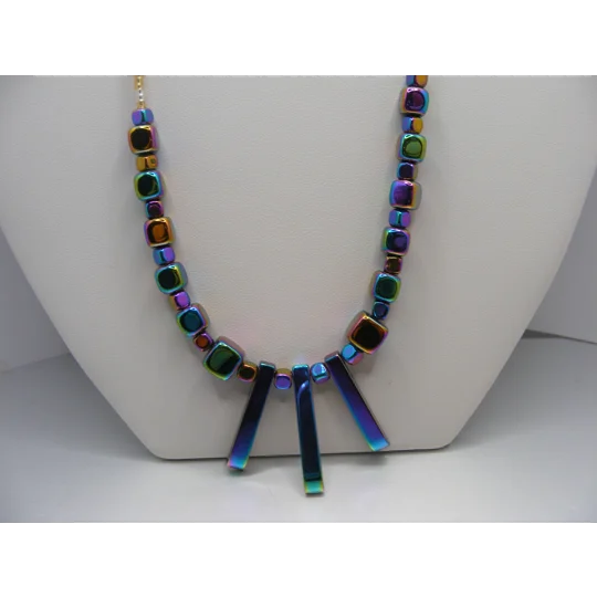 Graduated Hematite Stone Multi-Color Stick Necklace