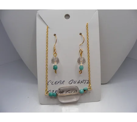 Clear Quartz and Czech Glass Pendant & Earring set