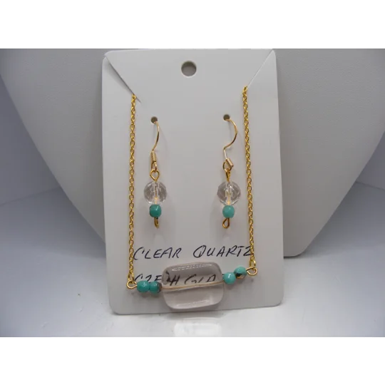 Clear Quartz and Czech Glass Pendant & Earring set