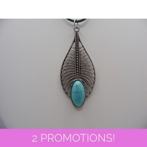 Faux Turquoise Feather Pendant with Leather cord